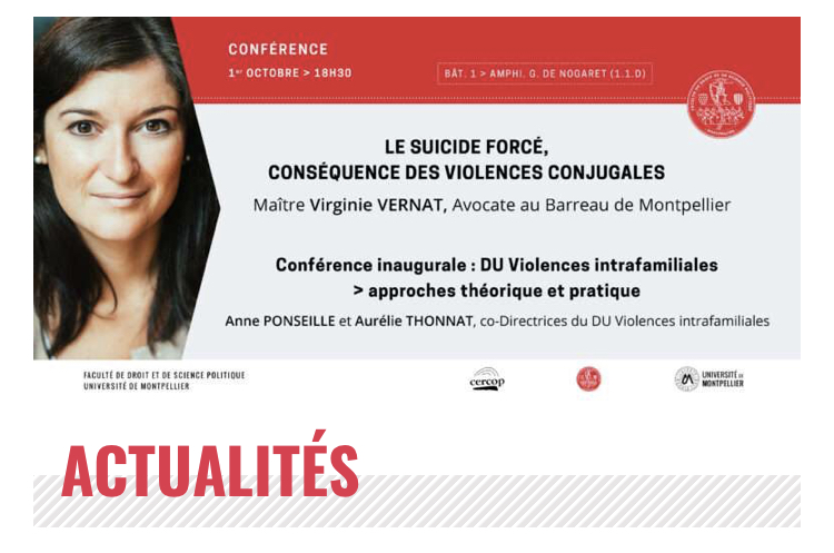 Conférence d'ouverture à la Faculté de droit de Montpellier - Diplôme universitaire Violences intrafamiliales 